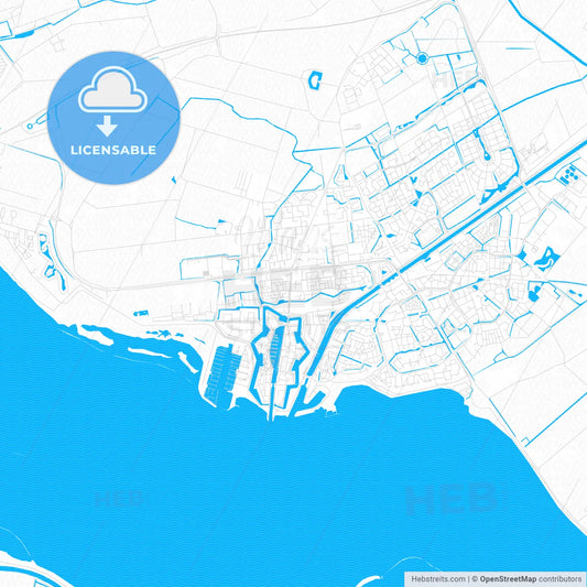 Hellevoetsluis, Netherlands PDF vector map with water in focus
