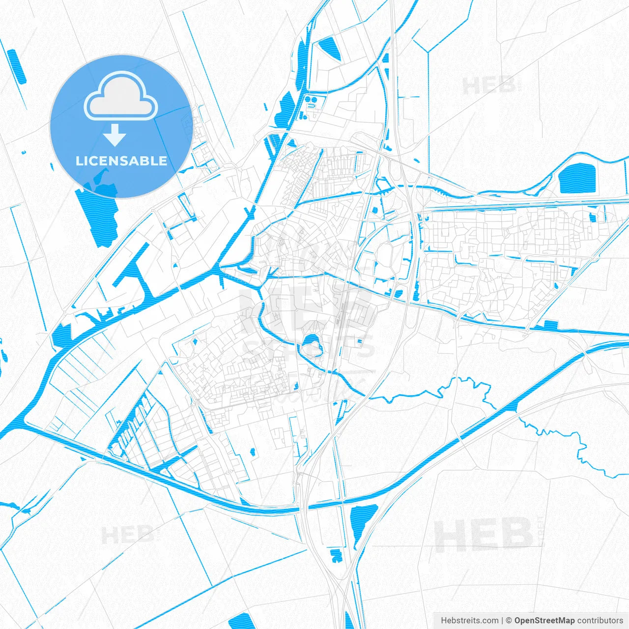 Meppel, Netherlands PDF vector map with water in focus