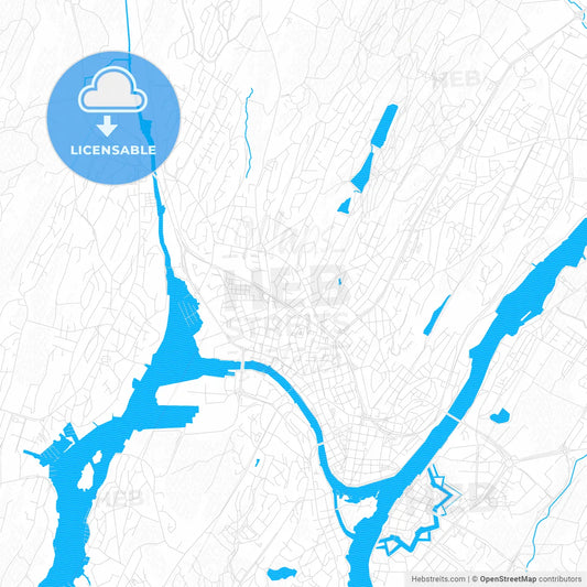 Fredrikstad, Norway PDF vector map with water in focus