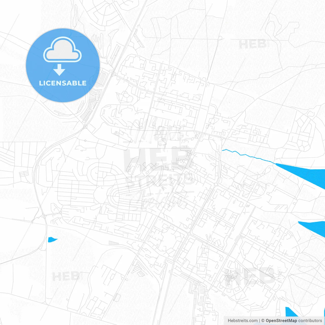 Bratsk, Russia PDF vector map with water in focus