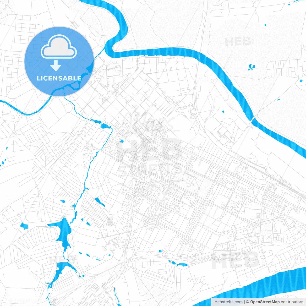 Kolomna, Russia PDF vector map with water in focus
