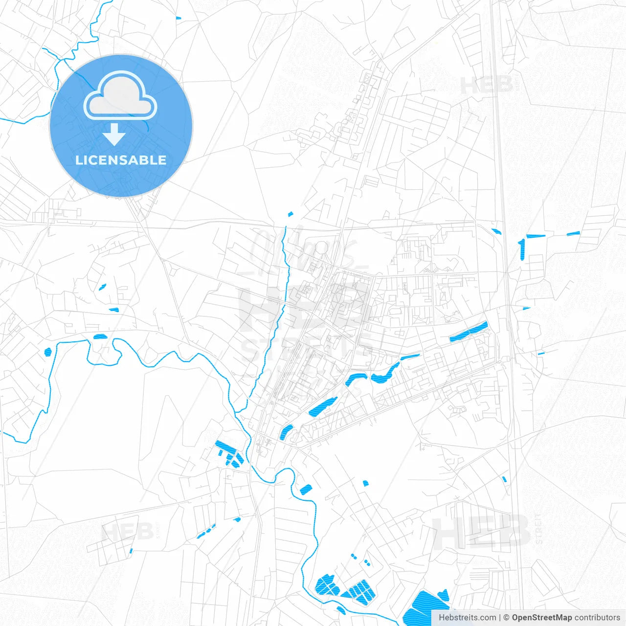 Chekhov, Russia PDF vector map with water in focus