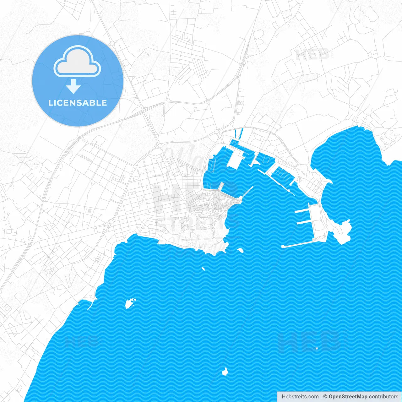 Ibiza Town, Spain PDF vector map with water in focus