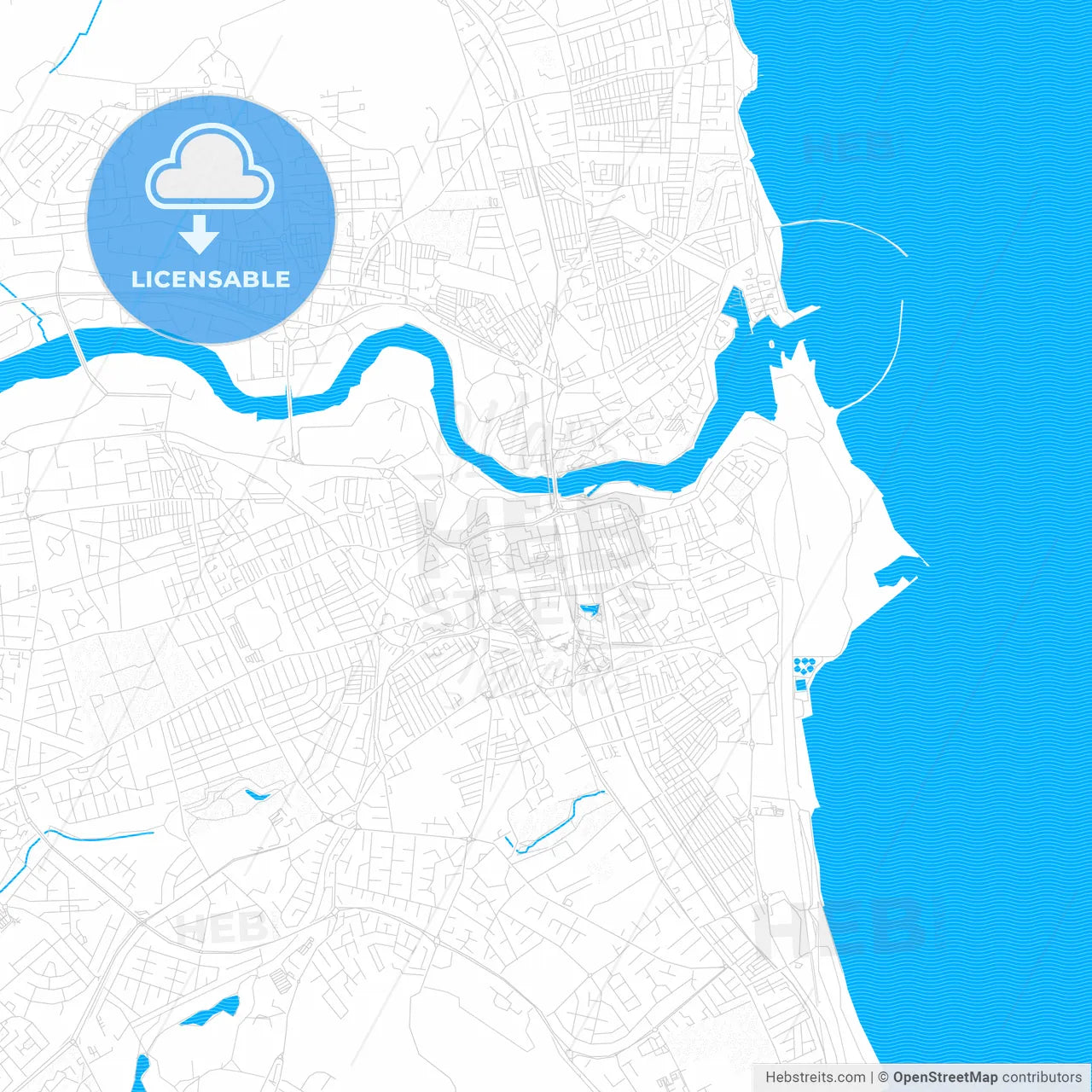Sunderland, England PDF vector map with water in focus