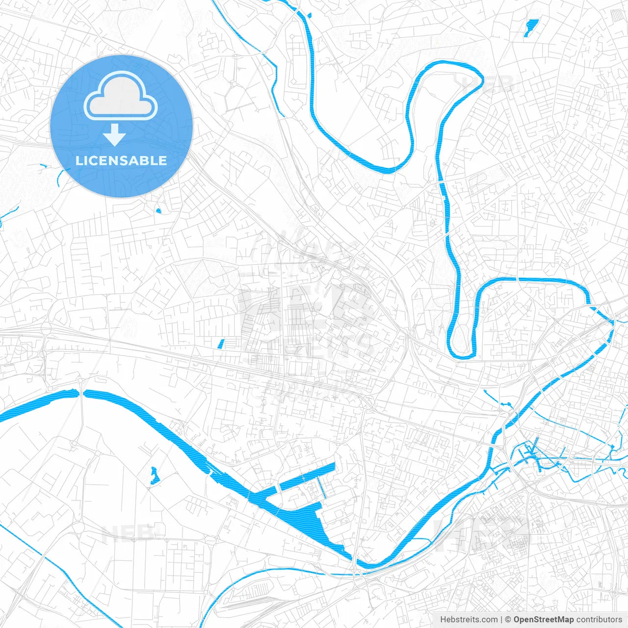 Salford, England PDF vector map with water in focus