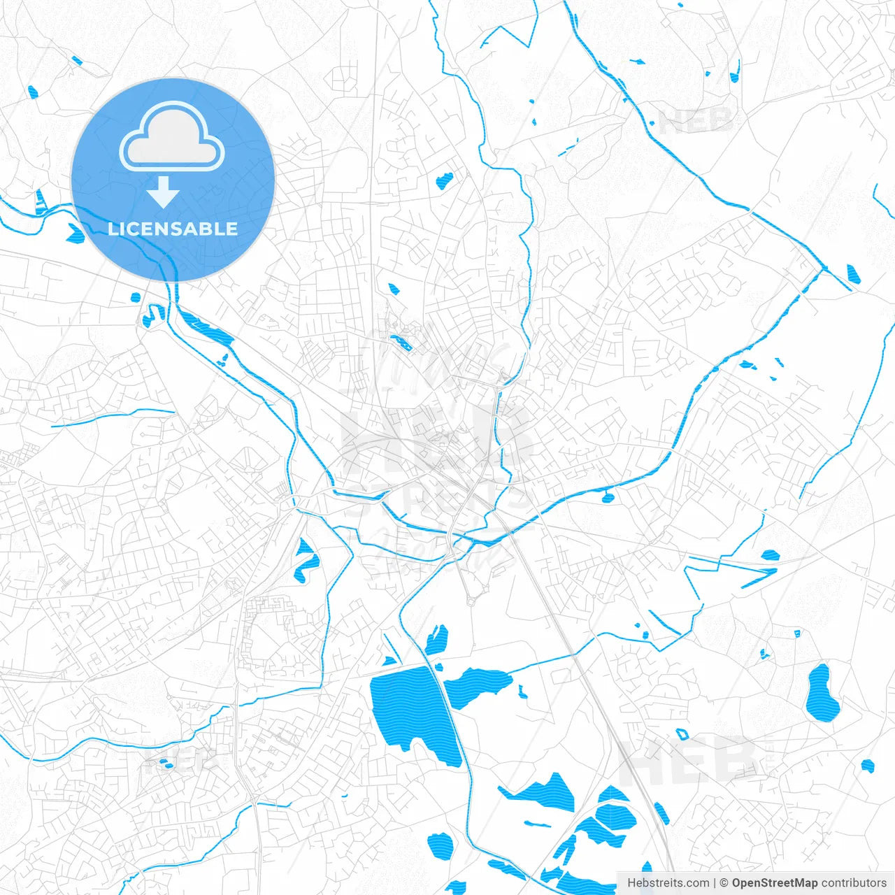 Wigan, England PDF vector map with water in focus