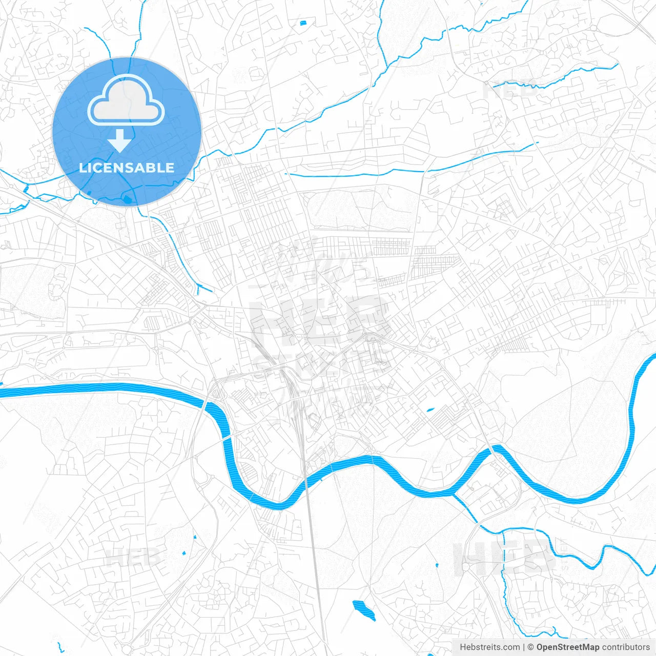 Preston, England PDF vector map with water in focus