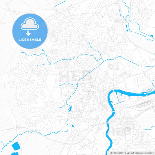 Stockton-on-Tees, England PDF vector map with water in focus