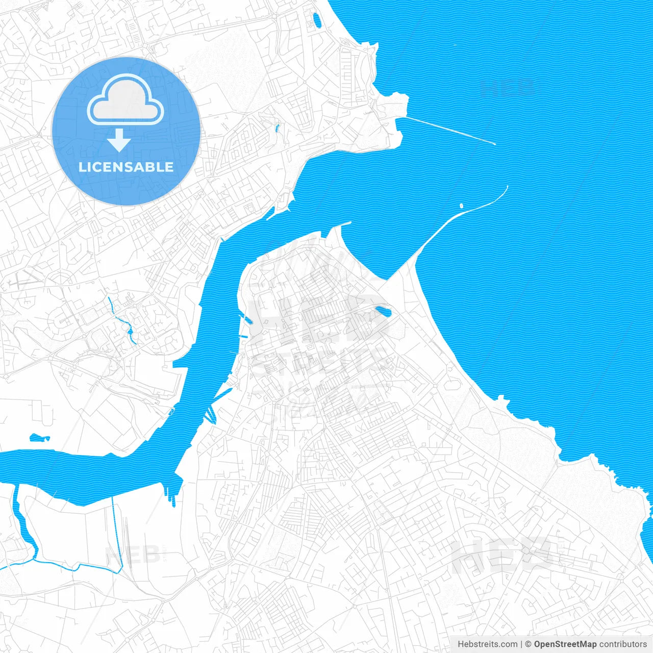South Shields, England PDF vector map with water in focus