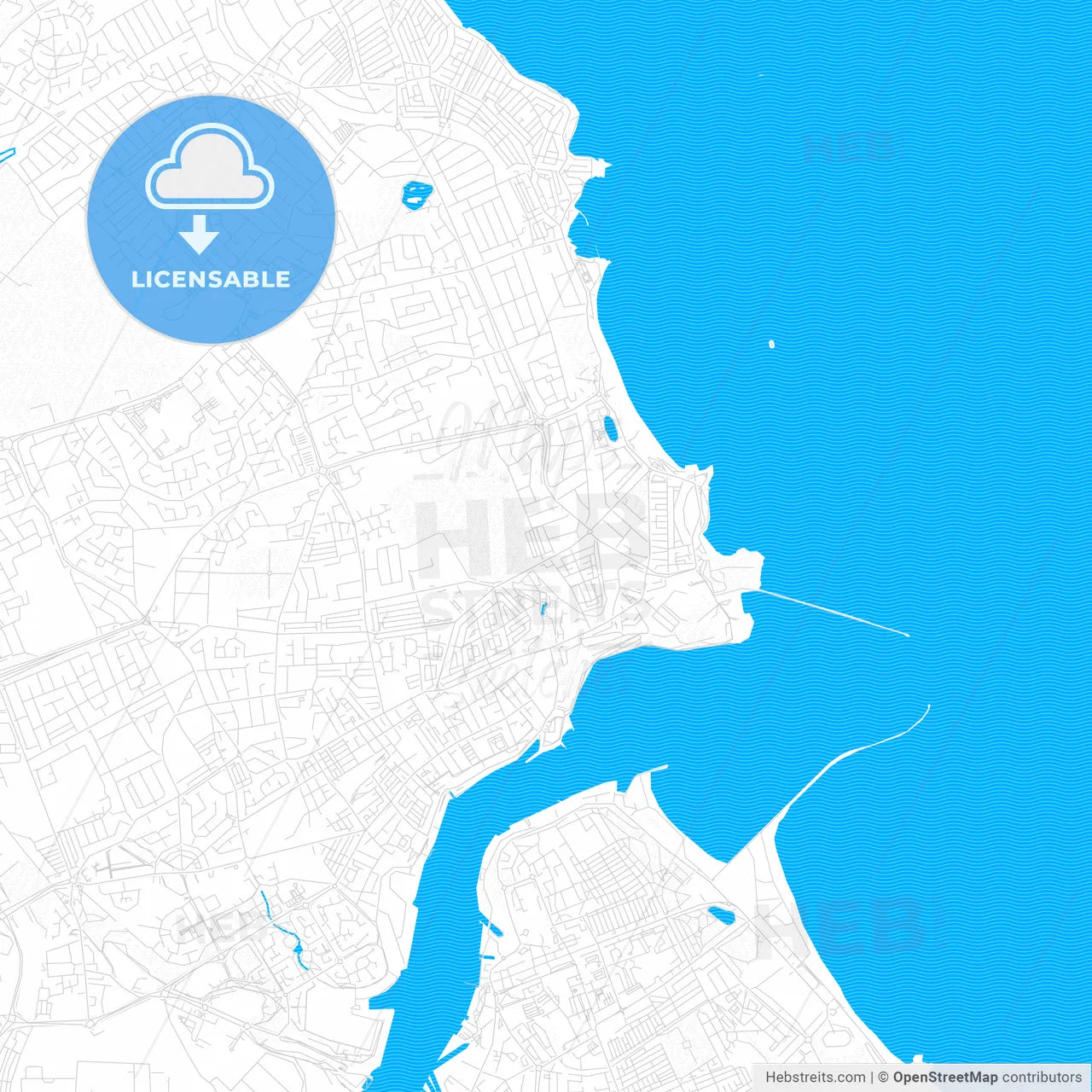 Tynemouth, England PDF vector map with water in focus