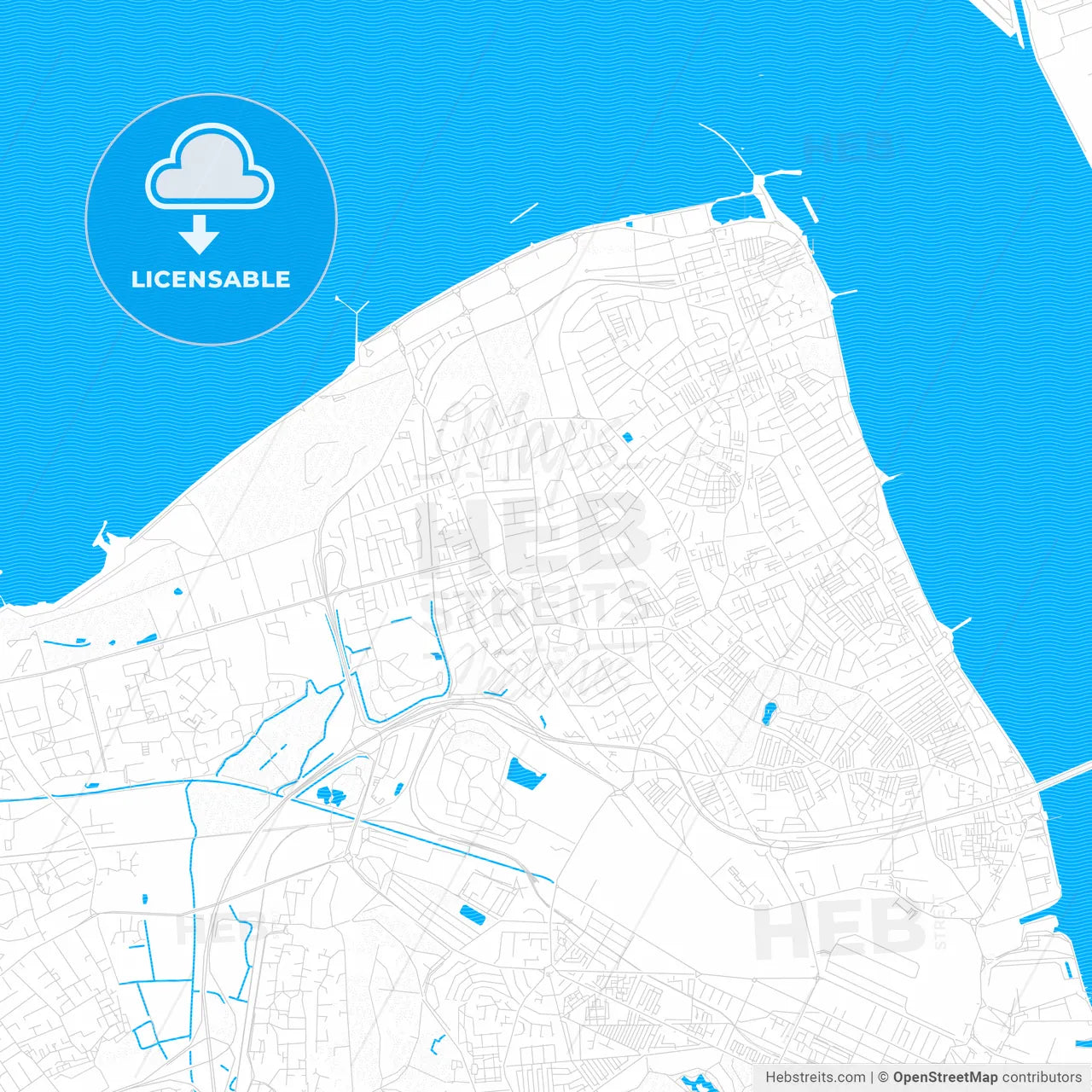 Wallasey, England PDF vector map with water in focus