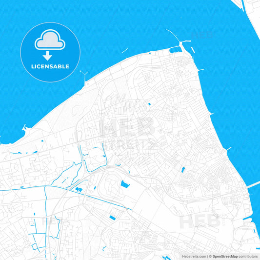 Wallasey, England PDF vector map with water in focus