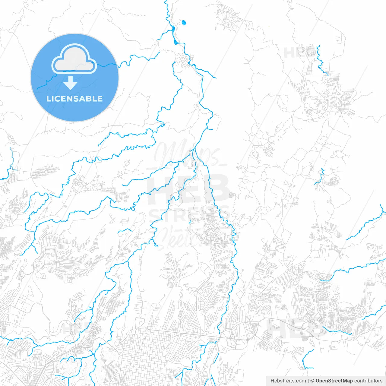 Chinautla, Guatemala PDF vector map with water in focus