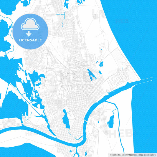 Ciudad Madero, Mexico PDF vector map with water in focus