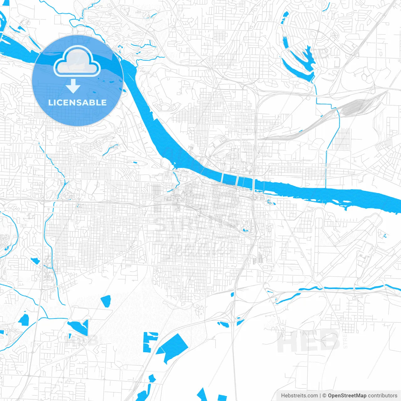 Little Rock, Arkansas, United States, PDF vector map with water in focus
