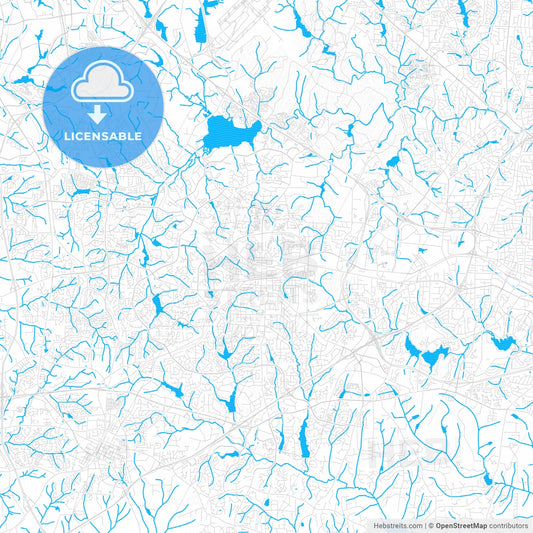 Cary, North Carolina, United States, PDF vector map with water in focus