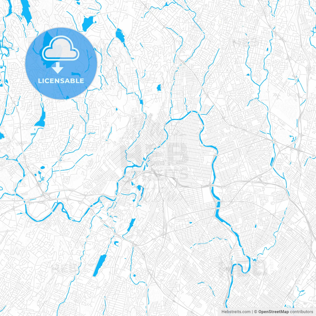 Paterson, New Jersey, United States, PDF vector map with water in focus