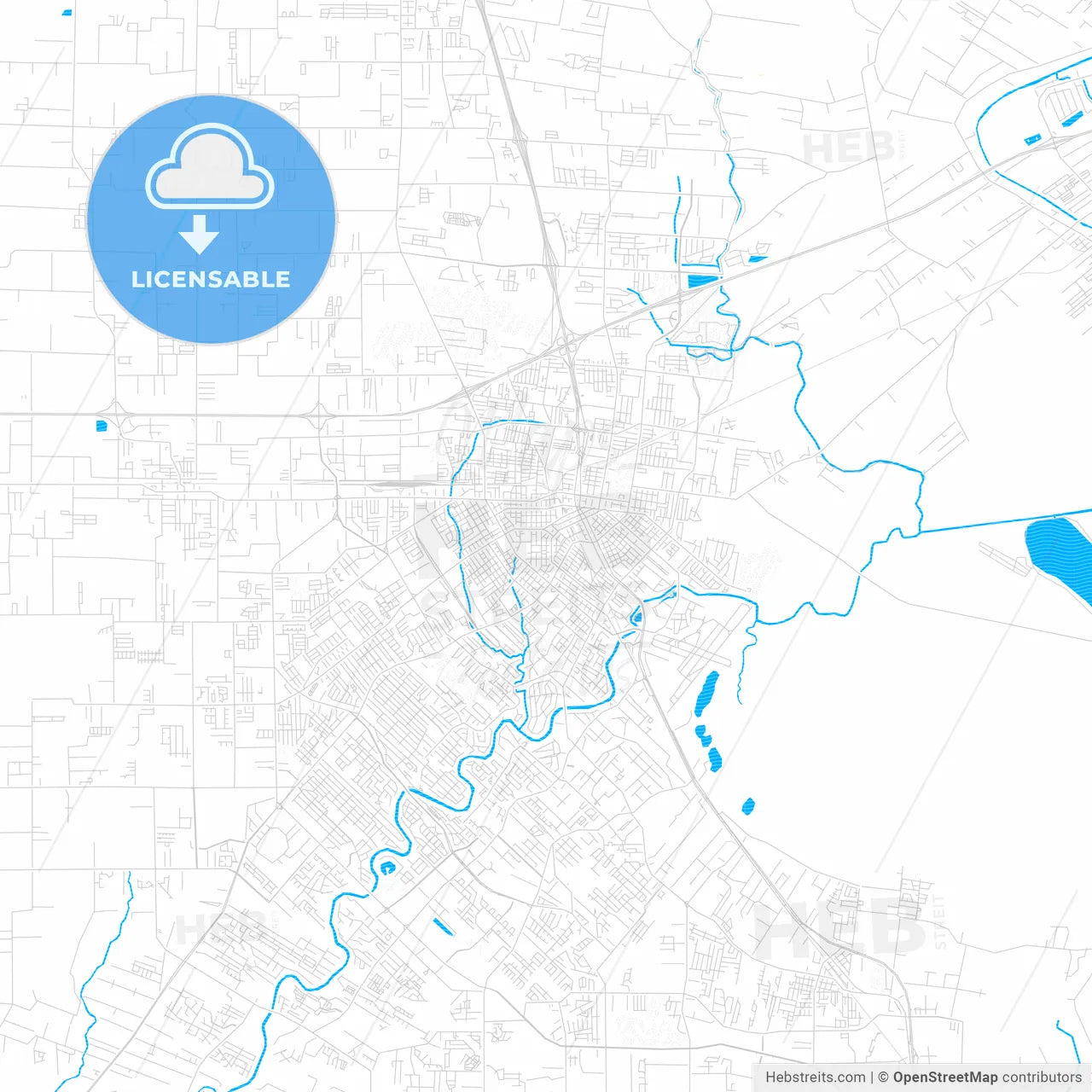 Lafayette, Louisiana, United States, PDF vector map with water in focus