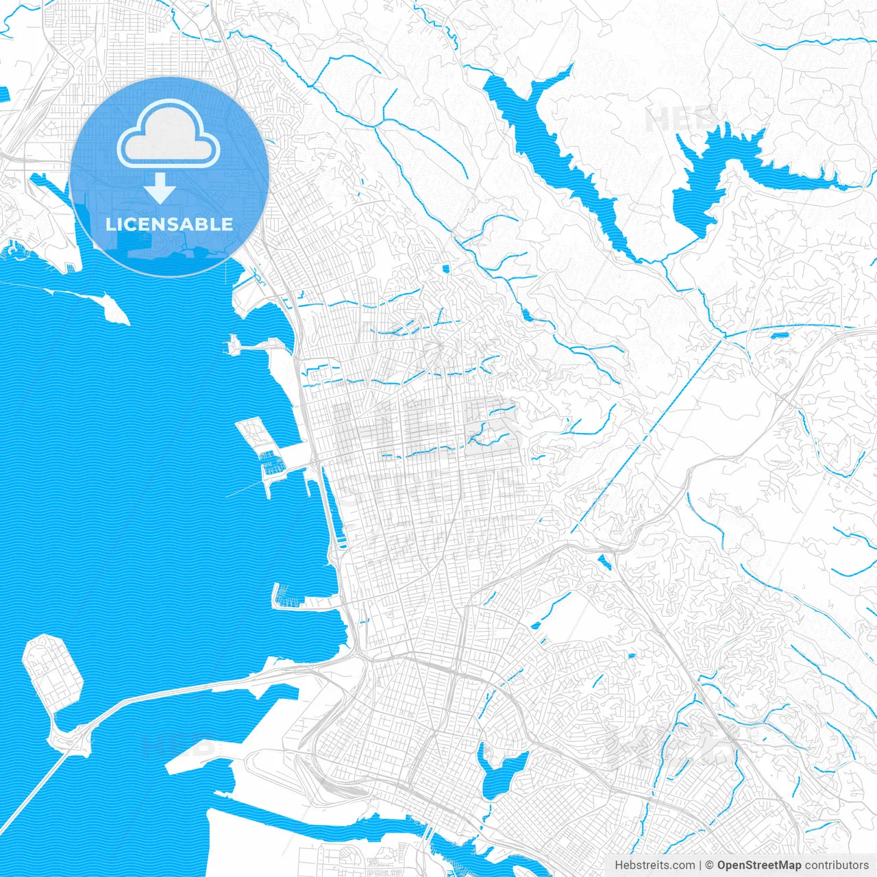Berkeley, California, United States, PDF vector map with water in focus