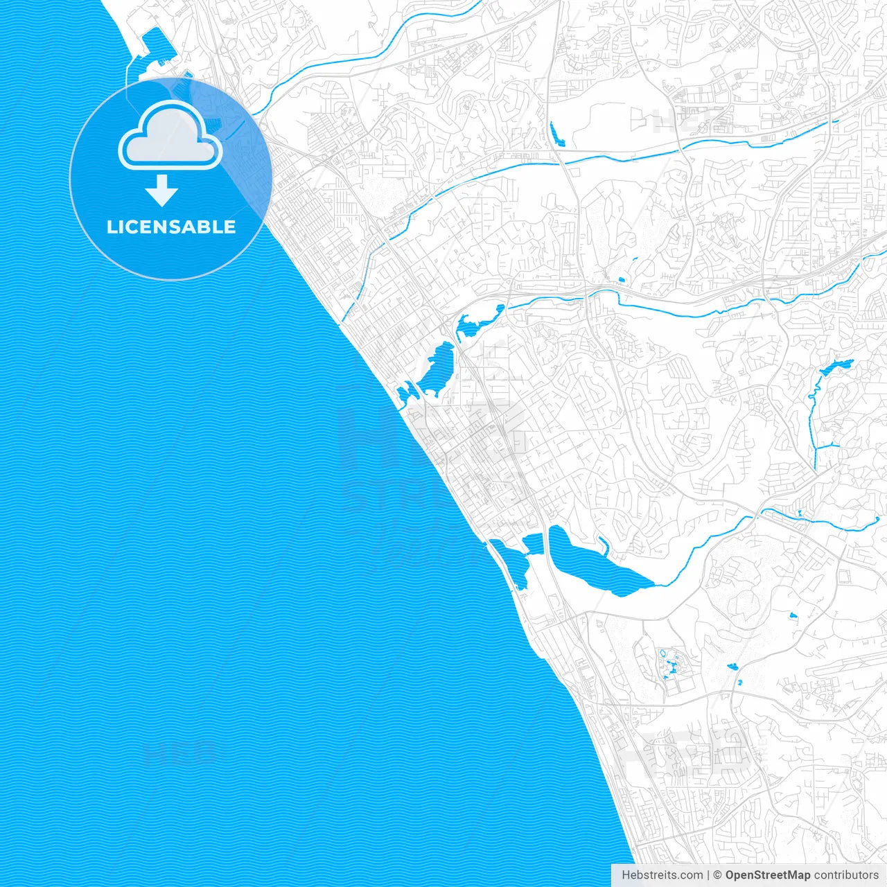 Carlsbad, California, United States, PDF vector map with water in focus