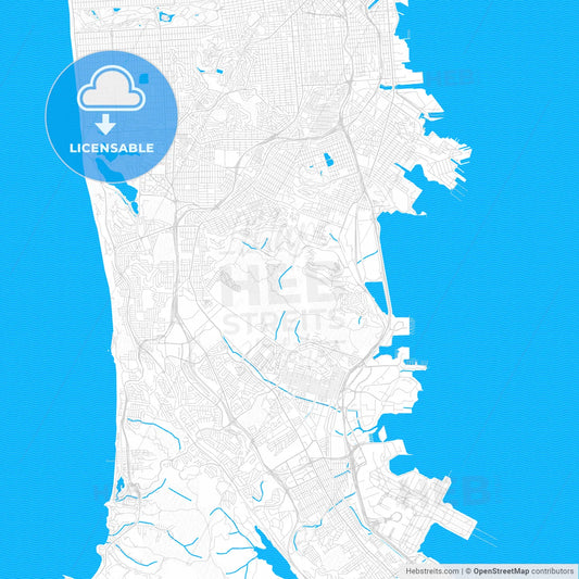 Daly City, California, United States, PDF vector map with water in focus