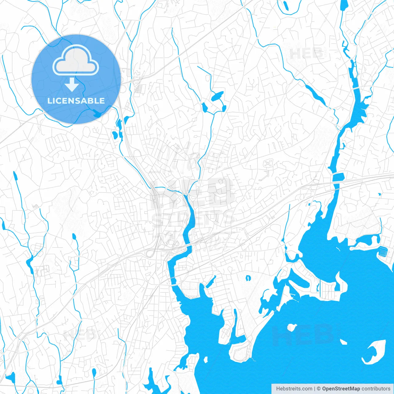 Norwalk, Connecticut, United States, PDF vector map with water in focus