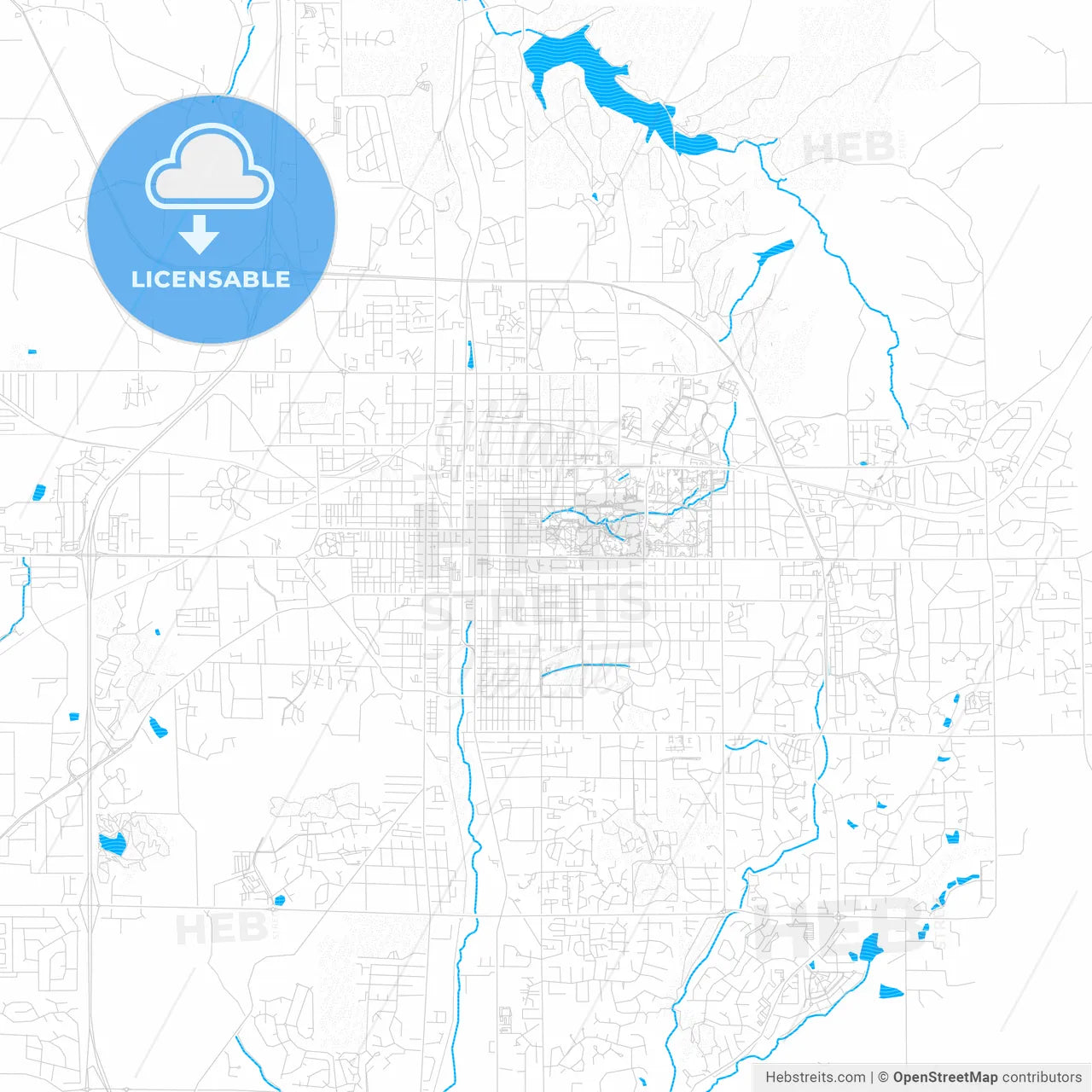 Bloomington, Indiana, United States, PDF vector map with water in focus