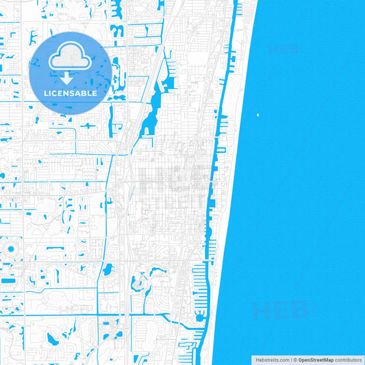 Delray Beach, Florida, United States, PDF vector map with water in focus