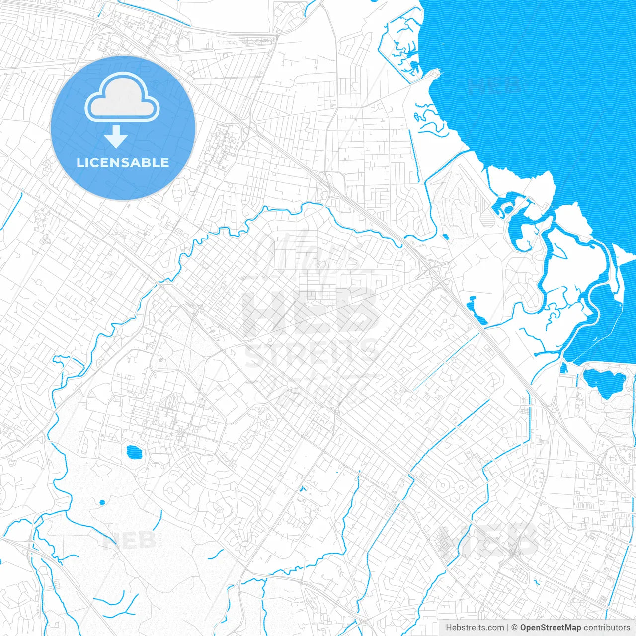 Palo Alto, California, United States, PDF vector map with water in focus