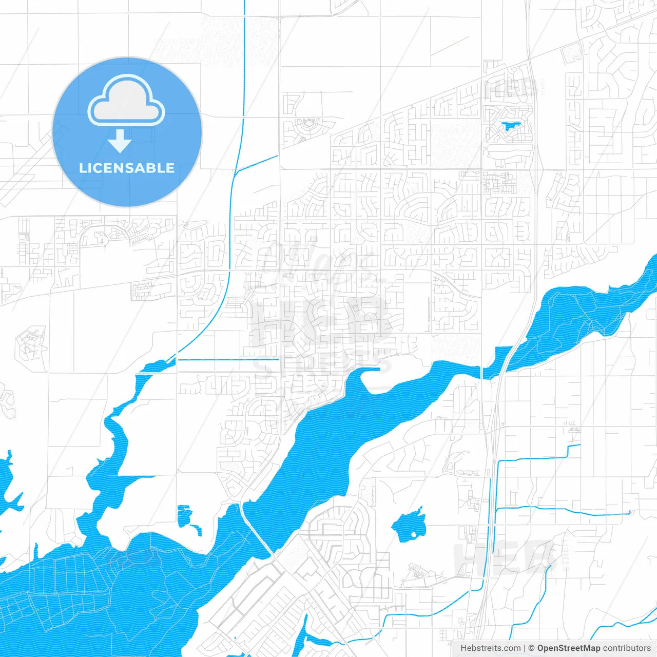 Eastvale, California, United States, PDF vector map with water in focus