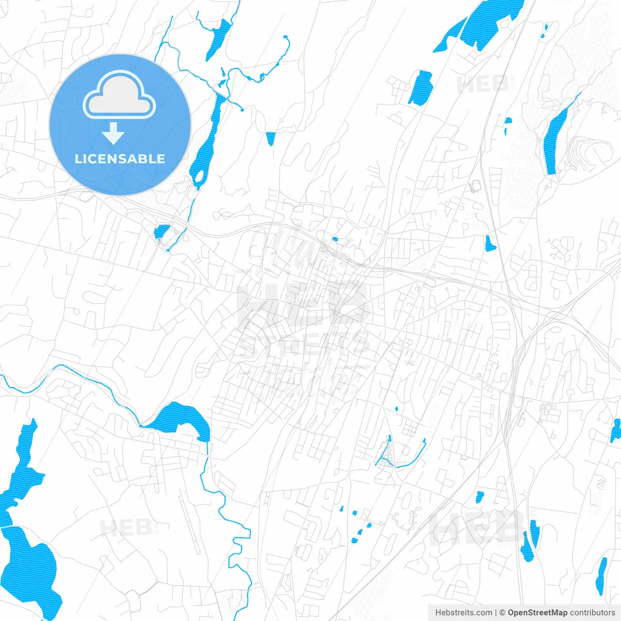 Meriden, Connecticut, United States, PDF vector map with water in focus