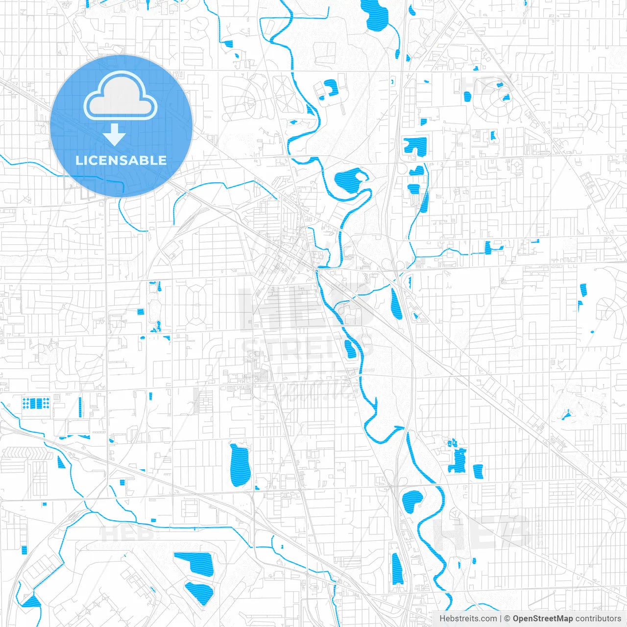 Des Plaines, Illinois, United States, PDF vector map with water in focus