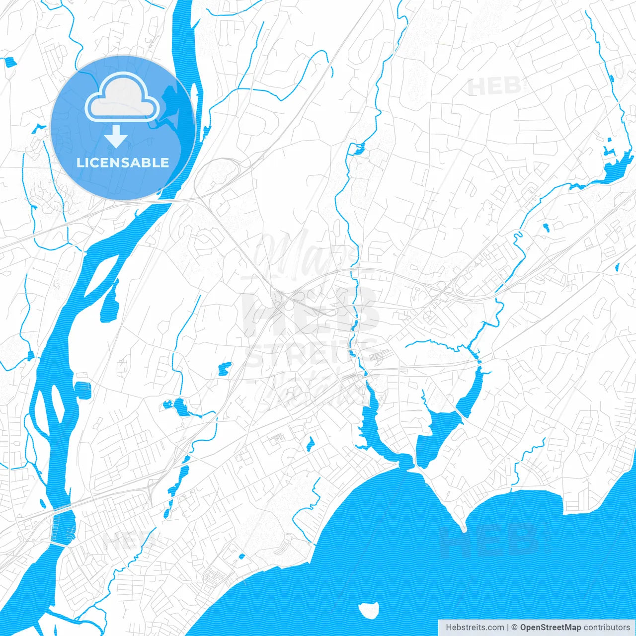 Milford, Connecticut, United States, PDF vector map with water in focus