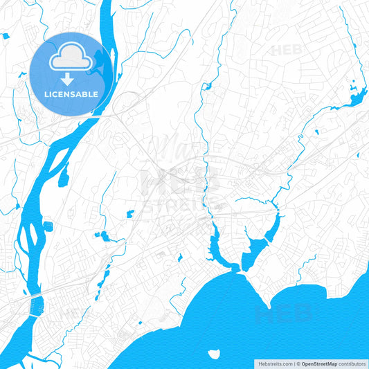 Milford, Connecticut, United States, PDF vector map with water in focus