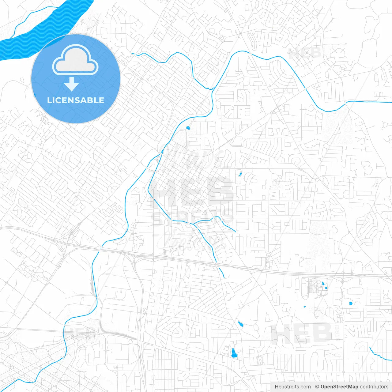 Florissant, Missouri, United States, PDF vector map with water in focus