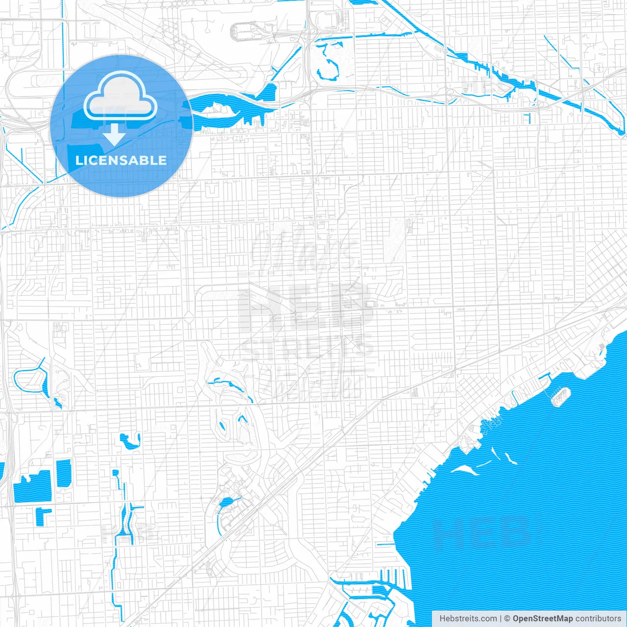 Coral Gables, Florida, United States, PDF vector map with water in focus