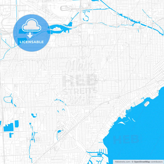 Coral Gables, Florida, United States, PDF vector map with water in focus