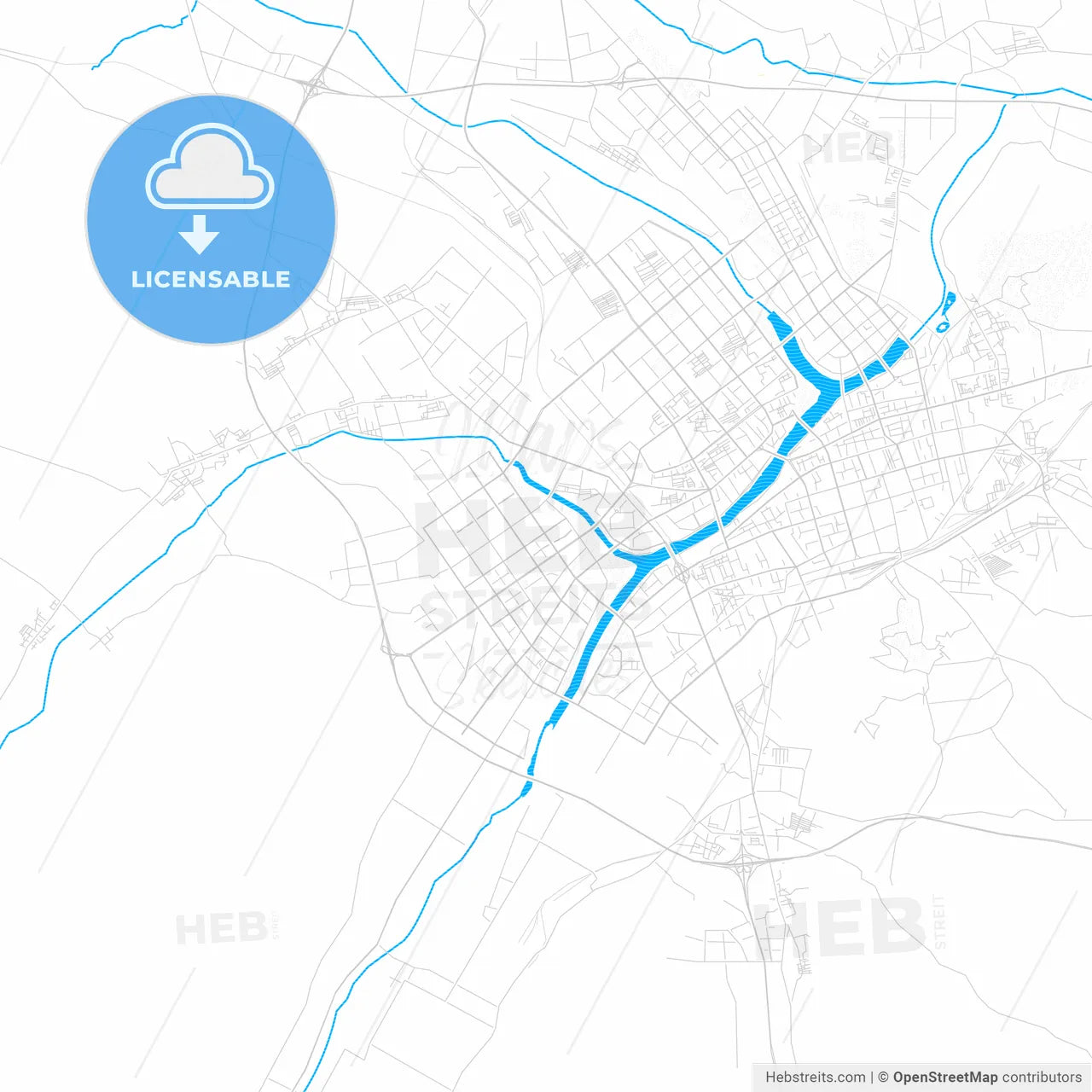 Chifeng, China PDF vector map with water in focus