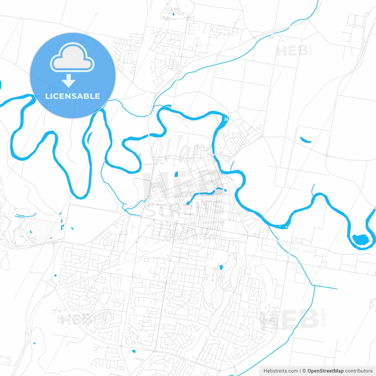 Wagga Wagga, Australia PDF vector map with water in focus