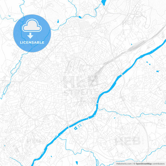 Limoges, France PDF vector map with water in focus