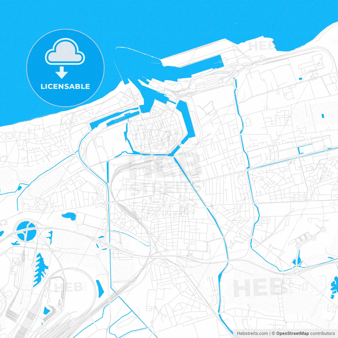 Calais, France PDF vector map with water in focus