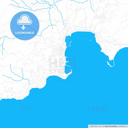 Ajaccio, France PDF vector map with water in focus