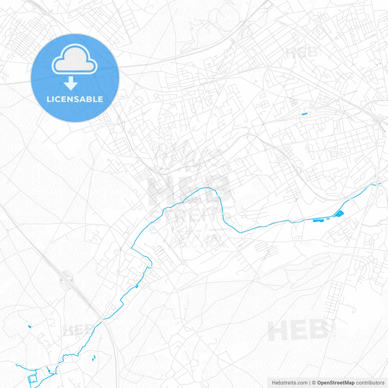 Liévin, France PDF vector map with water in focus