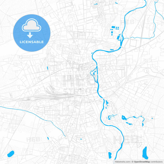 Cottbus, Germany PDF vector map with water in focus