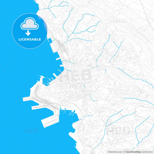 Trieste, Italy PDF vector map with water in focus