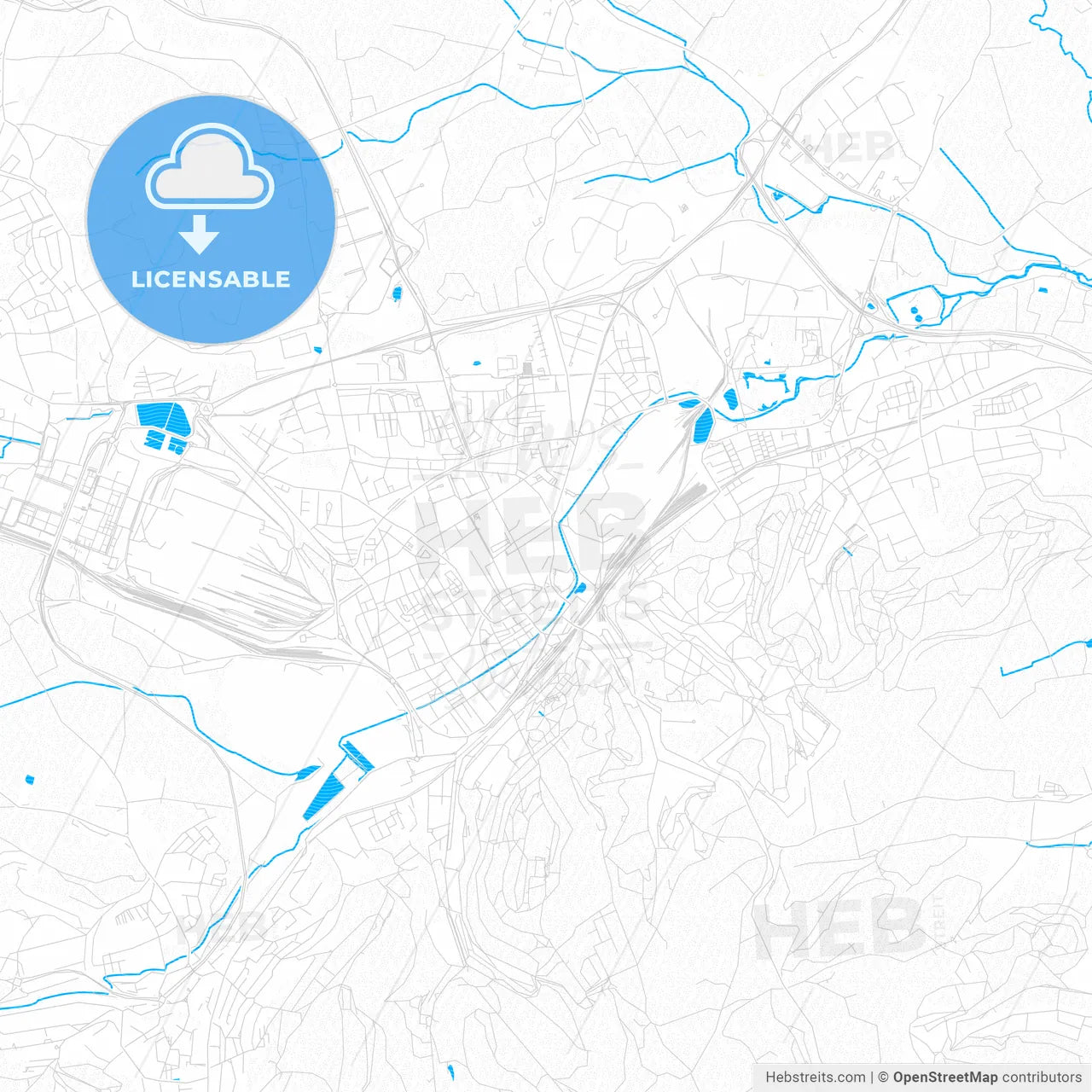 Esch-sur-Alzette, Luxembourg PDF vector map with water in focus