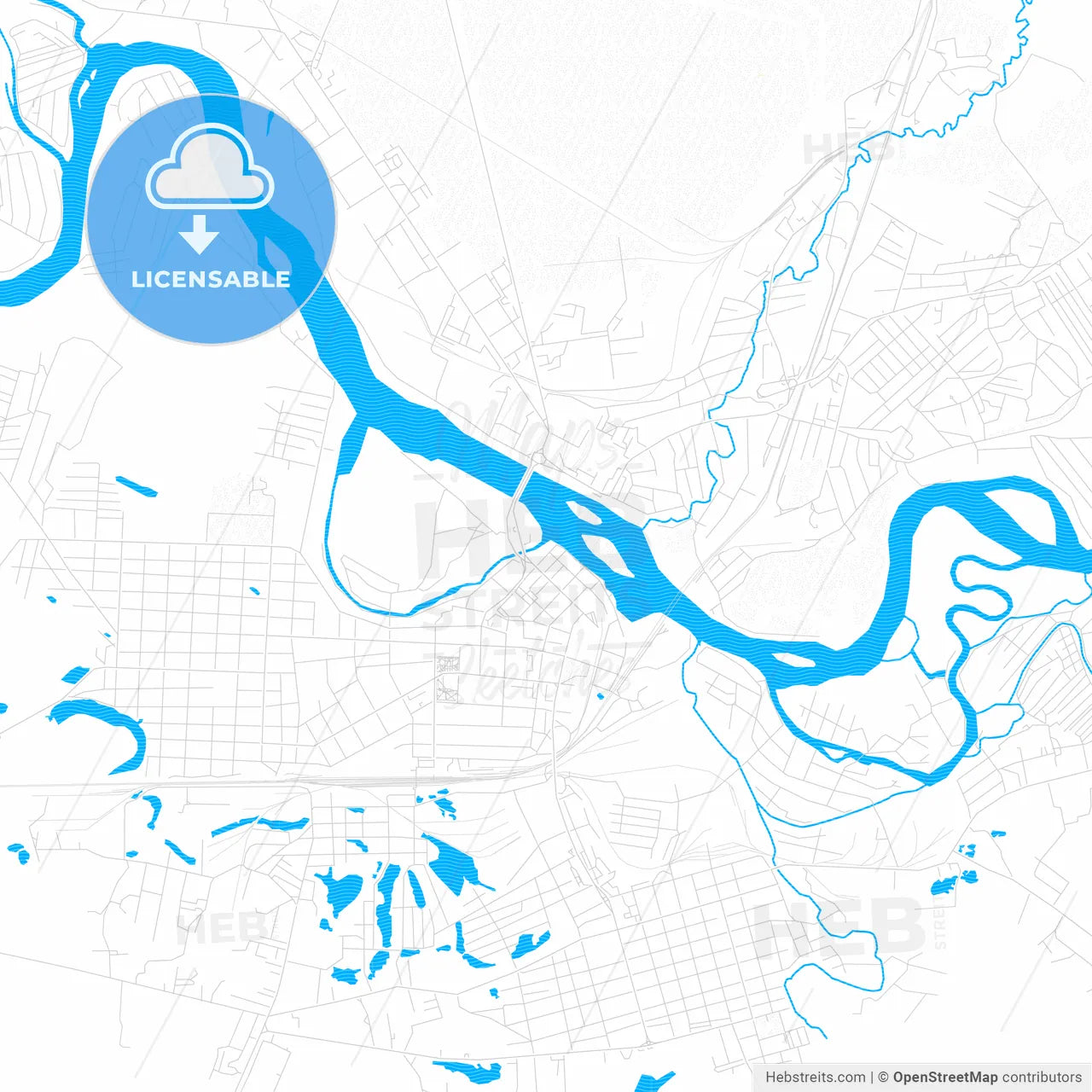 Kansk, Russia PDF vector map with water in focus