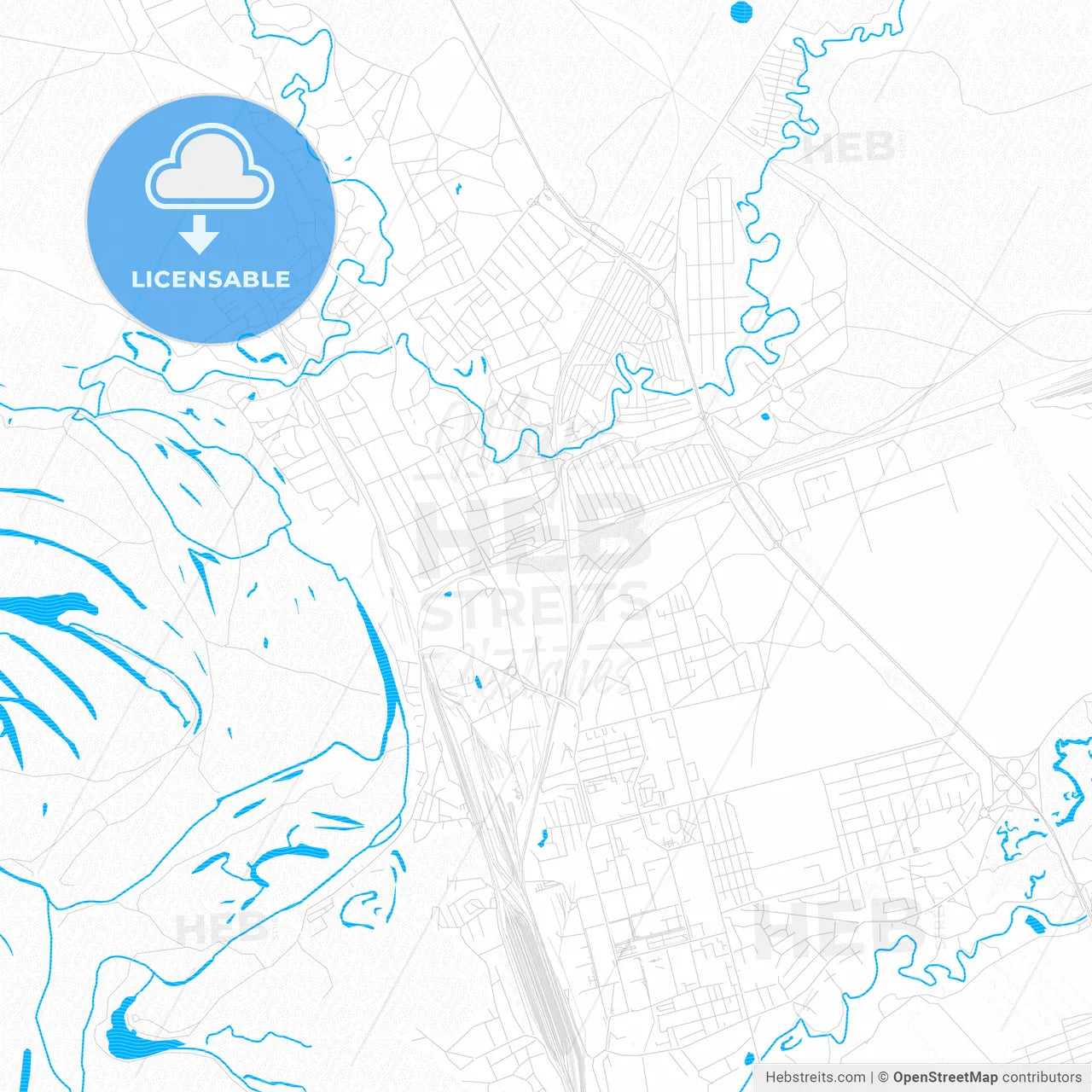 Novoaltaysk, Russia PDF vector map with water in focus