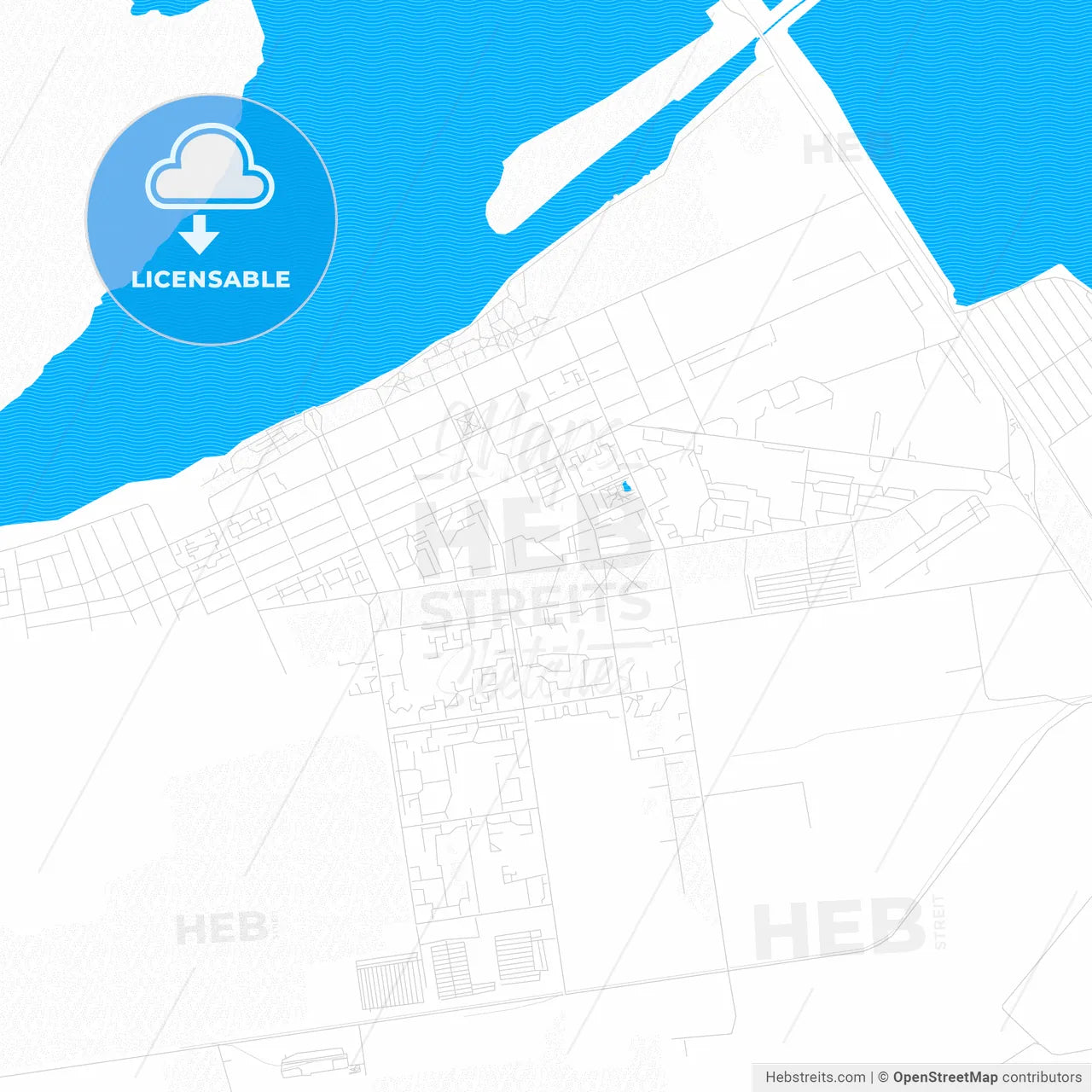 Nova Kakhovka, Ukraine PDF vector map with water in focus