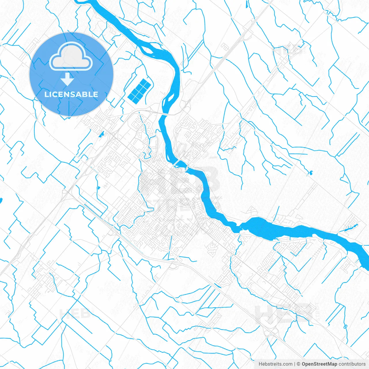 Drummondville, Canada PDF vector map with water in focus